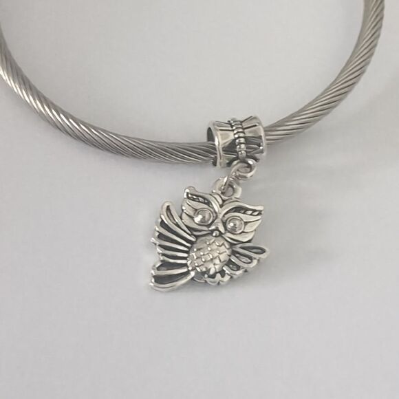 Silver Owl Dangle‎ Charm for Pandora Style Bracelet - Picture 1 of 4
